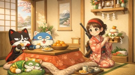 【追記あり】【画像生成AI】『キャットール一味の鏡開き』計3枚