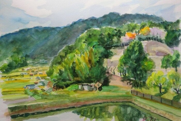 風景画2 古い日本の風景にもペンが合う 【透明水彩風景画】 Old japanese