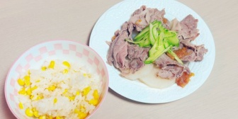【にじさんじ】すこや「初挑戦のとうもろこしご飯と、豚肉と長芋の酒蒸し 梅乗っけて」