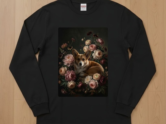 コーギーのルネサンス肖像画長袖Tシャツができました！