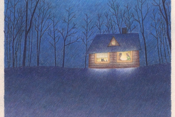 風と共に 色鉛筆と絵 冬の絵