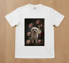 マルチーズの花の油絵風アートTシャツができました！