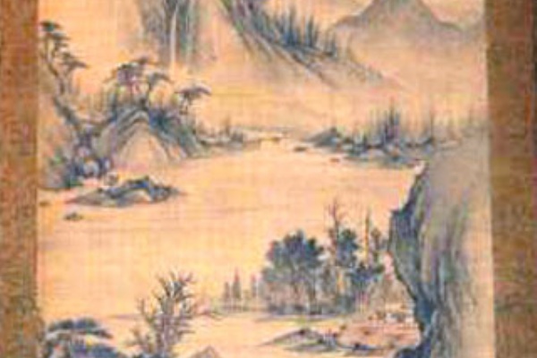 中国 桂林 掛け軸 水墨山水画 ほめ