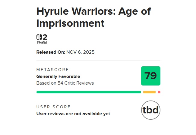 ゼルダ無双 封印戦記のメタスコア79点