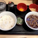 JR新木場駅改札内 いろり庵きらく「朝定食半そば」380円！すばらしくコスパよろし