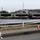 花咲く線路端　紅い駅伝ランナーと783系特急にちりん　2019年2月