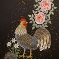 鶏と牡丹と水仙