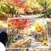 水彩画　ジクレー版画「雪のもみじ谷」（高良山／久留米市） 雪山(志賀高原スキー場)／山口ミドリ | アート絵画・販売通販