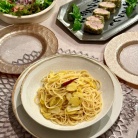 栗のペペロンチーノと豚ヒレ肉の香草パン粉焼きとかの夜ごはん