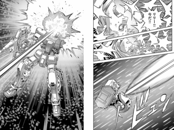 【画像あり】ガンダムサンダーボルトでイオ達が使用した対ニュータイプ戦において回避不能で必殺過ぎるハメ技の様なトンデモ戦術がこちら…