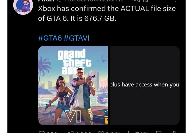 GTA6のダウンロード容量、676ギガバイトか