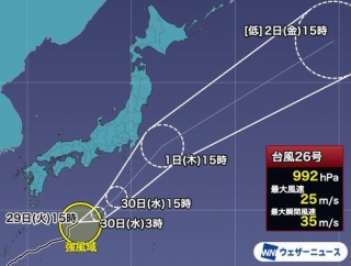 【悲報】台風26号さん、992hPaｗｗｗｗｗｗｗｗｗｗ