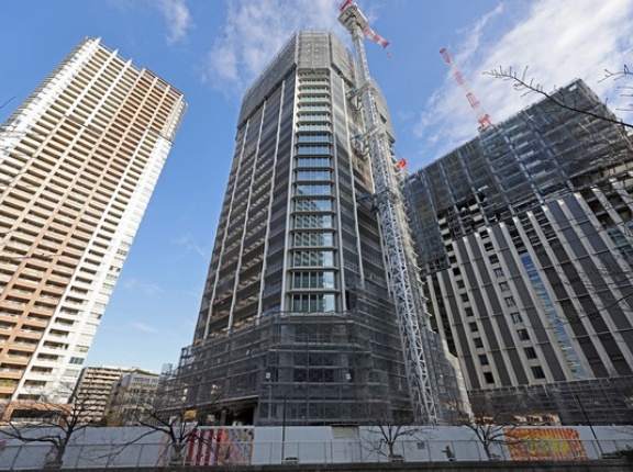 地上40階「ブランズタワー大崎」と地上20階「(仮称)大崎コアプロジェクト」の建設状況！目黒川に面した大崎・五反田間の分譲タワマンとオフィスビル（2025.12.13）