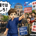 【原爆の日】自称女子児童「座り込みしてたら男性機動隊に足を掴まれて強制排除された！」 ネット「亡くなった方を追悼する場で騒ぐのは言語道断。原爆を落としたのは日本ではない」