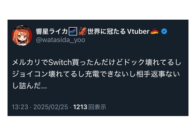 【悲報】世界に冠たるVTuberさん、 Switchを買うも不良品で詰む