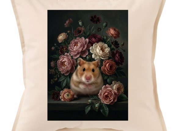 キンクマハムスターの花の油絵風アートクッションができました！