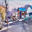 町田・鶴見川方面からダリア園へ抜ける坂道(裏道)をスケッチ