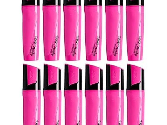 【復活180円】Bicジャパン 蛍光マーカー ハイライターフラット ピンク 12本 BX12 MHLFLT-PNKがセール特価。ピンク色の蛍光マーカーの12本セット