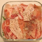 レンジで重ねて簡単ヘルシー！夏野菜と豚肉の重ね蒸し♪ごまみそだれ