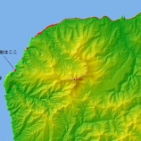 『島牧村の火山岩の産状、茂津多岬の縞状熔岩』の画像