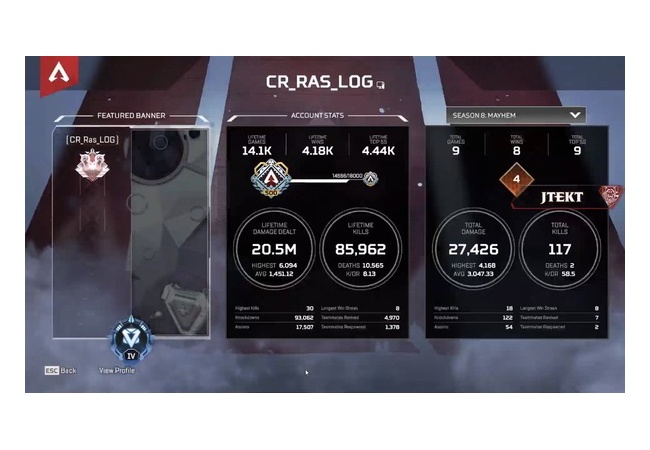 世界一のAPEXプレーヤーこと「Ras」氏、キルデス比が「58.5」という脅威の数字になってしまう