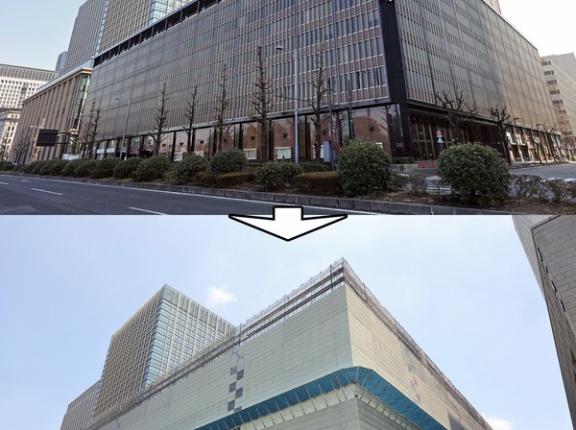 建築計画のお知らせ設置！帝国劇場が復活する地上29階「丸の内3-1プロジェクト（国際ビル・帝劇ビル建替計画）」の既存建物解体状況（2026.5.16）