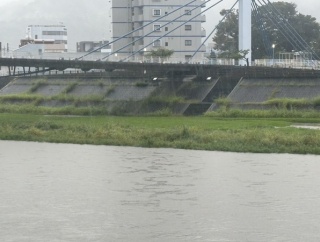 きょう9/29(火)の狩野川のようす。けっこう水、増えてた。予報だと、週末は晴れるっぽい。(沼津市上土)