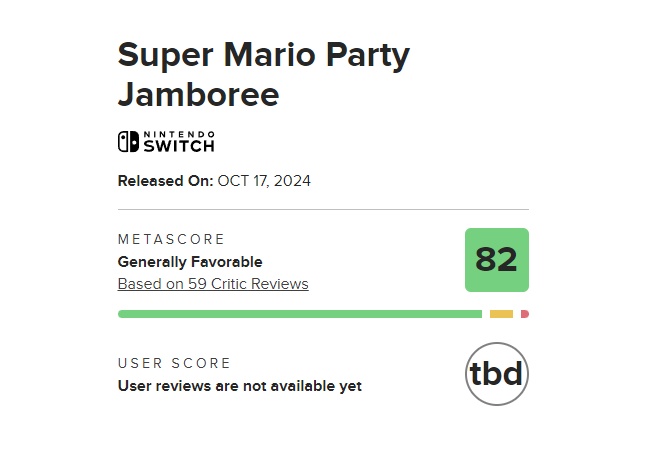 Switch『スーパーマリオパーティ ジャンボリー』メタスコア82点