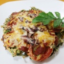 ルッコラ生地のホタルイカのピザ風お好み～