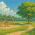 子供がいない公園を見ながら