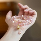 天然ストロベリークォーツと本パールの二連ブレスレット｜6mmの愛らしい輝き