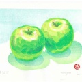 壬生川純一 新作木版画「青りんご」「桃」「トマト」
