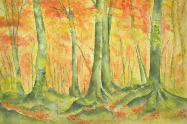 絵 絵画 静物 ゴッホ➕セザンヌ風 水彩 水彩色鉛筆 緑の水差し」水彩画と鉛