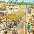 中学校歴史教科書タイムトラベル　奈良時代の国分寺建設と官道のイラストから情報を読みとる　