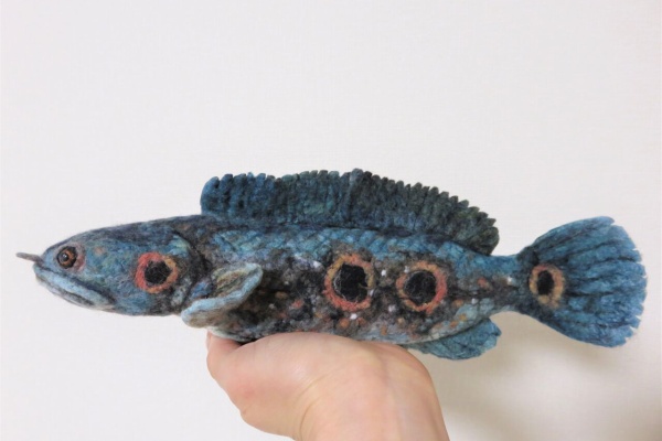 流木＊羊毛フェルト＊岩場で魚釣りをするねこさん＊なんとウツボを釣っちゃた！ 流木＊羊毛フェルト＊岩場で魚釣りをするねこさん＊なんとウツボ