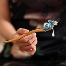 緑檀製 天然木かんざし 水滴パール 木簪 普段使い