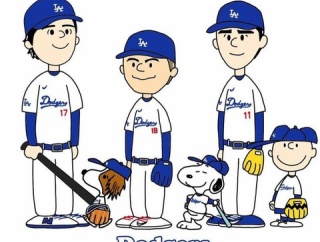 画像　ドジャースの大谷・山本・佐々木、スヌーピーと化す