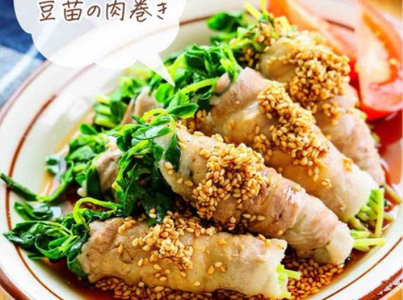 ♡レンジで5分！豆苗の肉巻き♡【#簡単レシピ #時短 #節約 #火を使わない #レンチン #ヘルシー 】