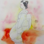 【真作】『静の舞』　 ※京都の舞妓 水彩手描き1点物。（水彩防カビ保護ワニス済） 京都画材祭り2014”で舞妓さんスケッチ会に参加しました♪ : 水彩的
