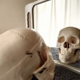 『鏡に映った自分の顔に驚く』の画像