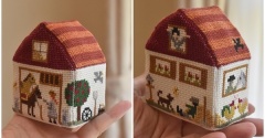 【赤毛のアン】2つ並べるともっと可愛い！「カスバート家の納屋」をクロスステッチで作りました✨