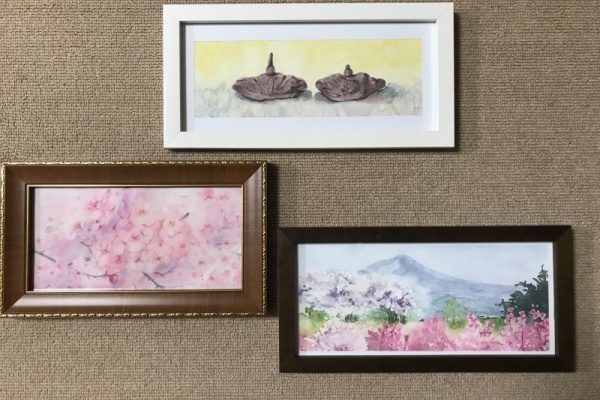 透明水彩画原画「カキツバタの咲く水辺」額縁付F6サイズ風景画