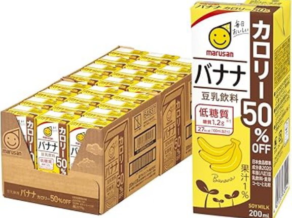 【1,447円】マルサン 豆乳飲料 バナナ カロリー50%オフ 200ml×24本がタイムセール特価。低糖質、人工甘味料入り