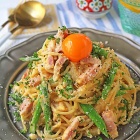 生クリームなし♪ワンパンで簡単春野菜とベーコンのカルボナーラ！連載