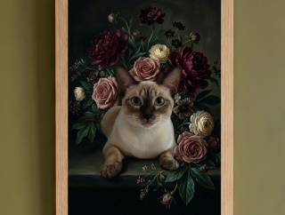 シャム猫の花の油絵風アート額装プリントができました！