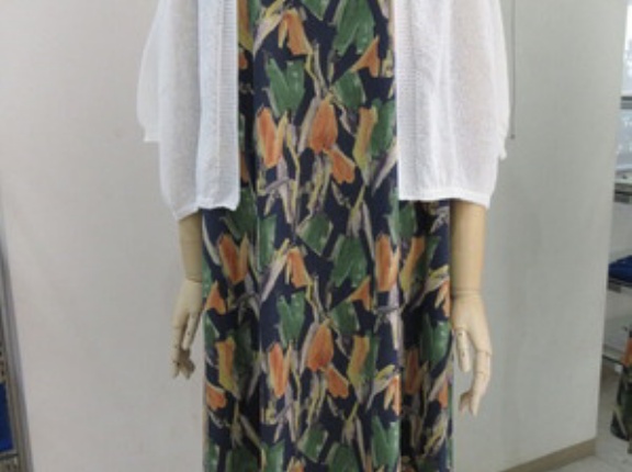 ディセット、綿/麻フラワープリントロングワンピース