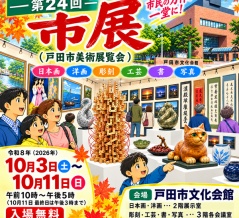 次の土曜日・10月3日から「第24回市展（戸田市美術展覧会）」が始まります。毎年楽しみにしている市展にわくわく！あなたにとっても刺激と発見があります。ぜひ足をお運びください。
