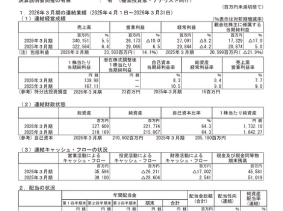 カルビー 2026年3月期通期決算