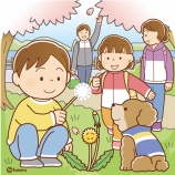 『【クリップアート】お花見に行く家族のイラスト』の画像
