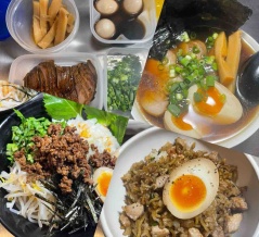 焼豚手作り、台湾まぜそば、(エコクッキング)そば飯